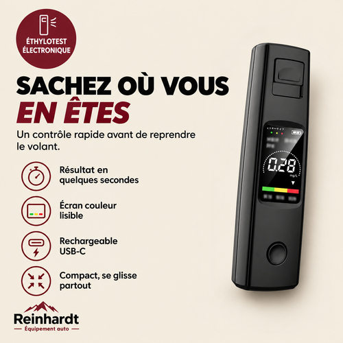 Éthylotest électronique Reinhardt : résultat rapide, écran couleur, USB-C, compact